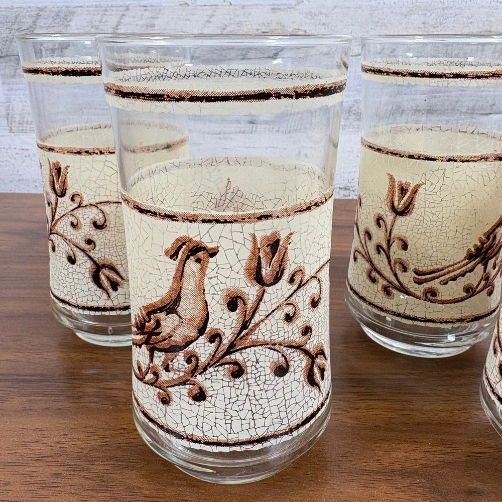 Libbey Partridge Crackle Tumbler Glasses‎ 1970 Bolero Glassware Set of 4